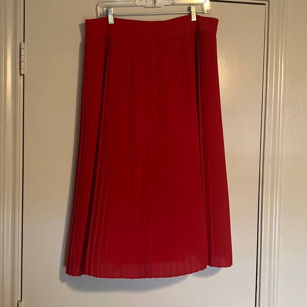 Red J.Crew accordion midi skirt